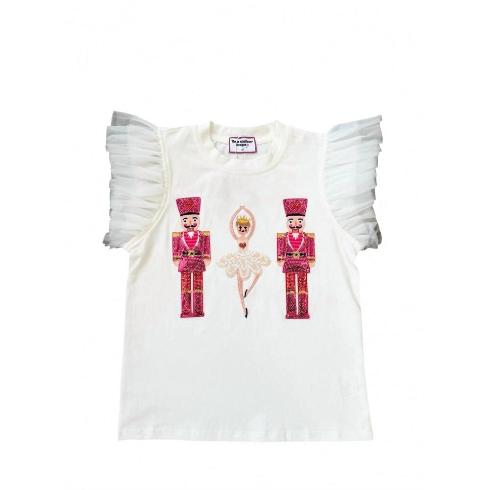 NEW THREE WILDFLOWER DESIGNS girl's nutcracker dreams top in white
